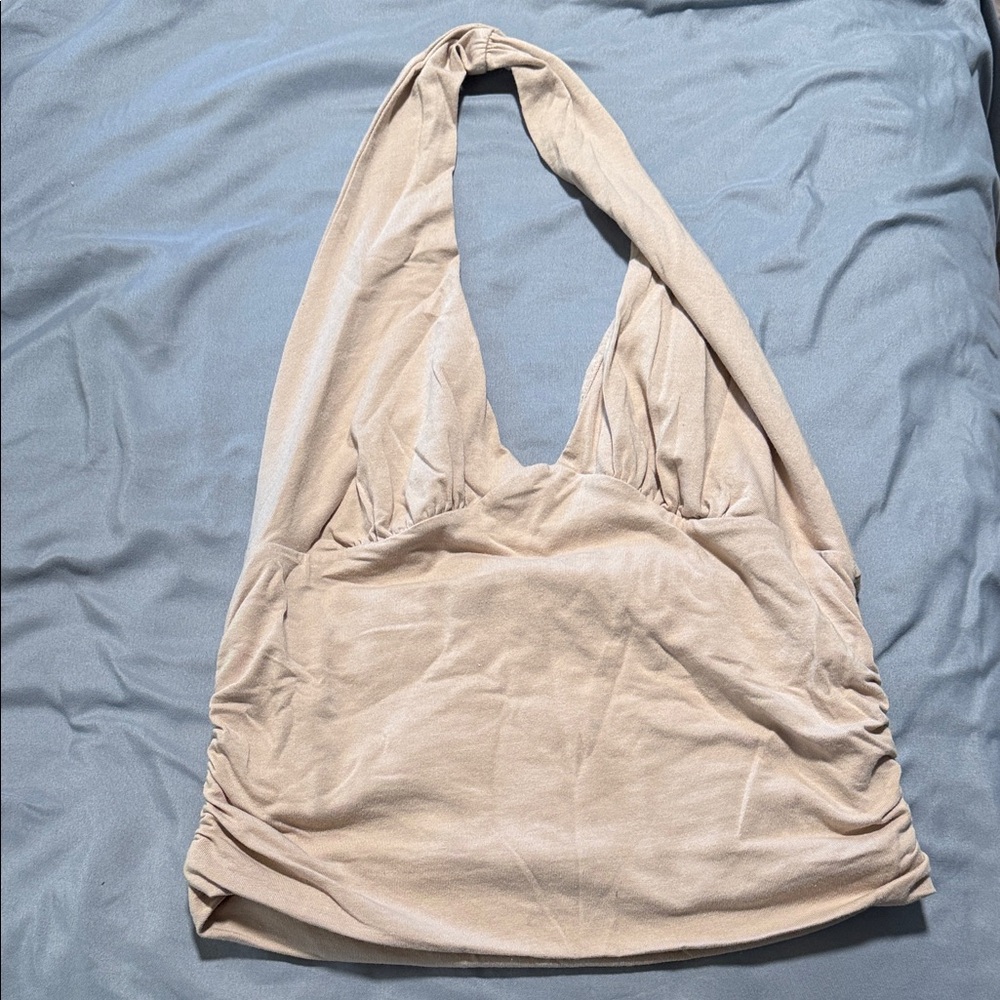 George Beige Halter Crop Top